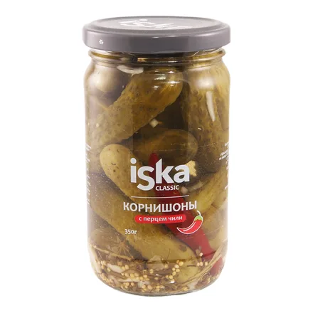 Огурцы Корнишоны с перцем чили Иска ст/б 350г