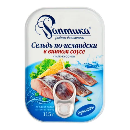 Сельдь филе-кусочки в винном соусе по-исландски Раптика 115г