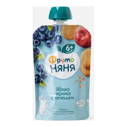 Пюре фруктовое "Фрутоняня" яблоко/черника/ печенье 90г