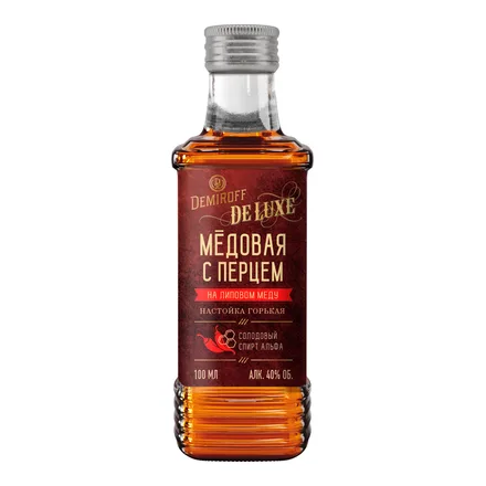 Настойка горькая  МЕДОВАЯ С ПЕРЦЕМ НА ЛИПОВОМ МЕДУ DEMIROFF DE LUXE 40,0%  0,1л