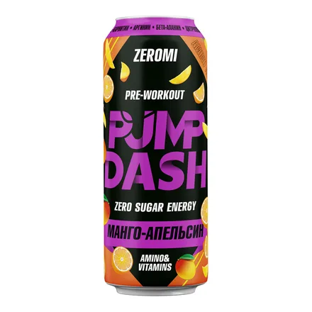 ZEROMI напиток б/алк газир "PUMP DASH" СО ВКУСОМ МАНГО-АПЕЛЬСИН 0,45л*12шт