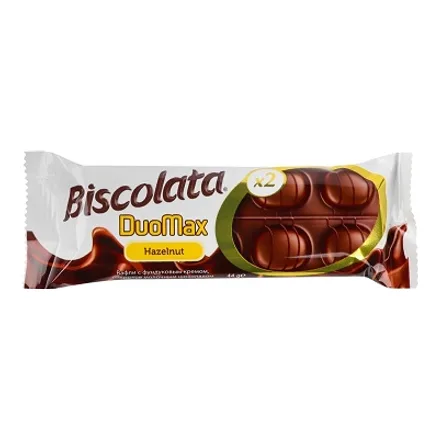 Вафли "Biscolata DuoMaxHazelnut" с ореховой начинкой,покр. мол.шок. 44гр