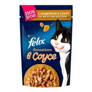 Корм для кошек Феликс Sensation c индейкой в соусе со вкусом бекона 75-85г