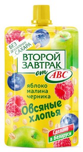 Десерт "АВС Второй Завтрак" из яблок,малины и черники с овсяными хлопьями 200г