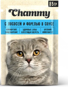 Корм для кошек Чамми с лососем и форелью в соусе 85г