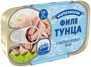 Филе тунца в собственном соку Ультрамарин 120г
