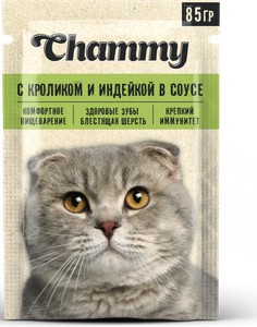 Корм для кошек Чамми с кроликом и индейкой в соусе 85г