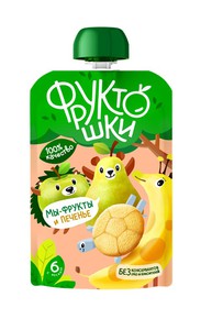 Пюре детское Фруктошки из яблок, бананов, груш с печеньем для питания детей раннего возраста , 90гр