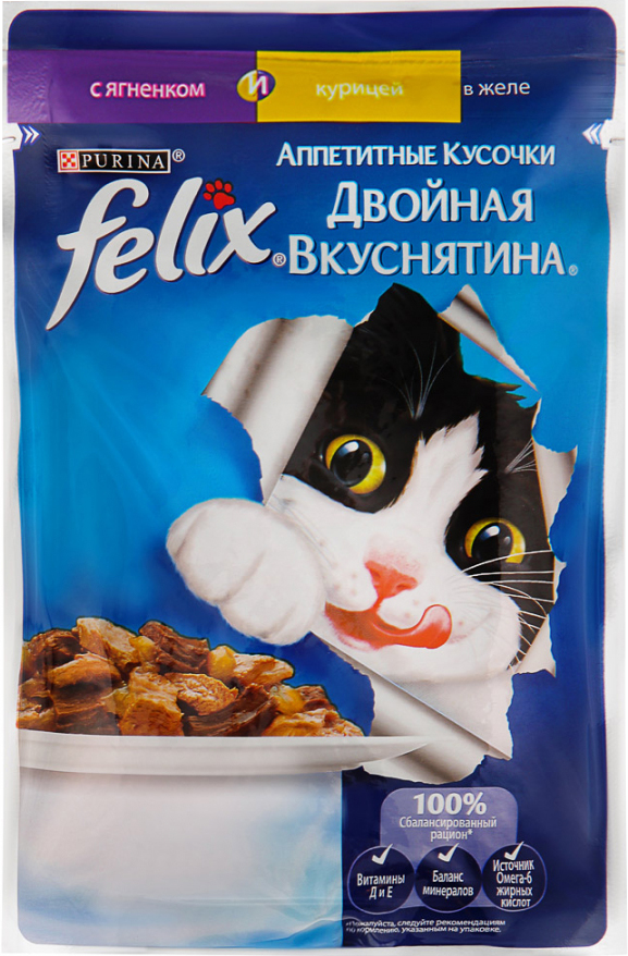 Корм для кошек Феликс Двойная вкуснятина ягненок/курица 85г
