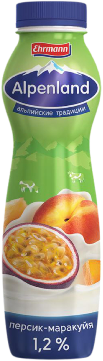 Напиток йогуртный Альпенлэнд питьевой с персиком и маракуйей 1,2% бзмж 290г