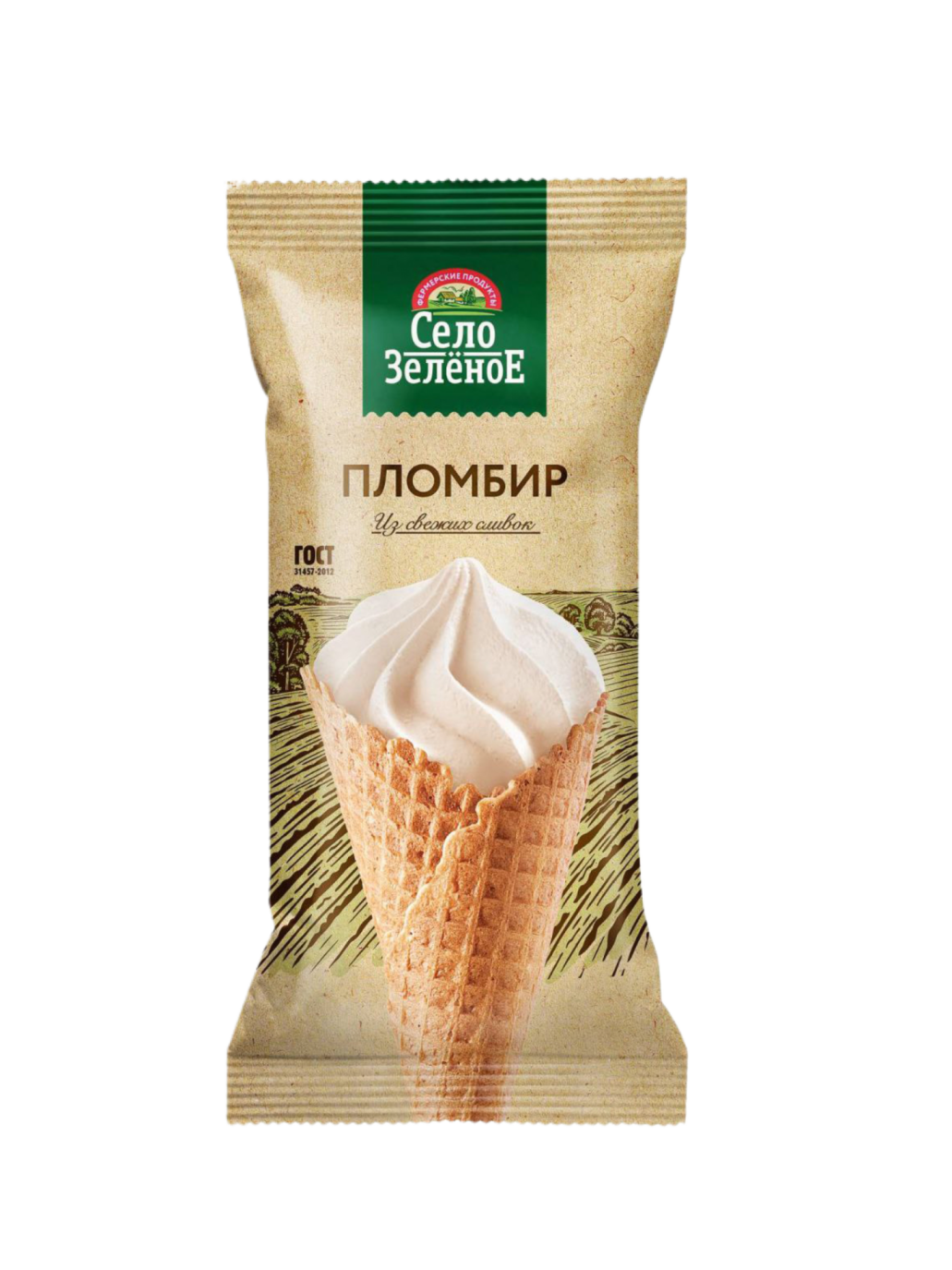 Мороженое Село Зеленое рожок пломбир ваниль 15% бзмж 110г