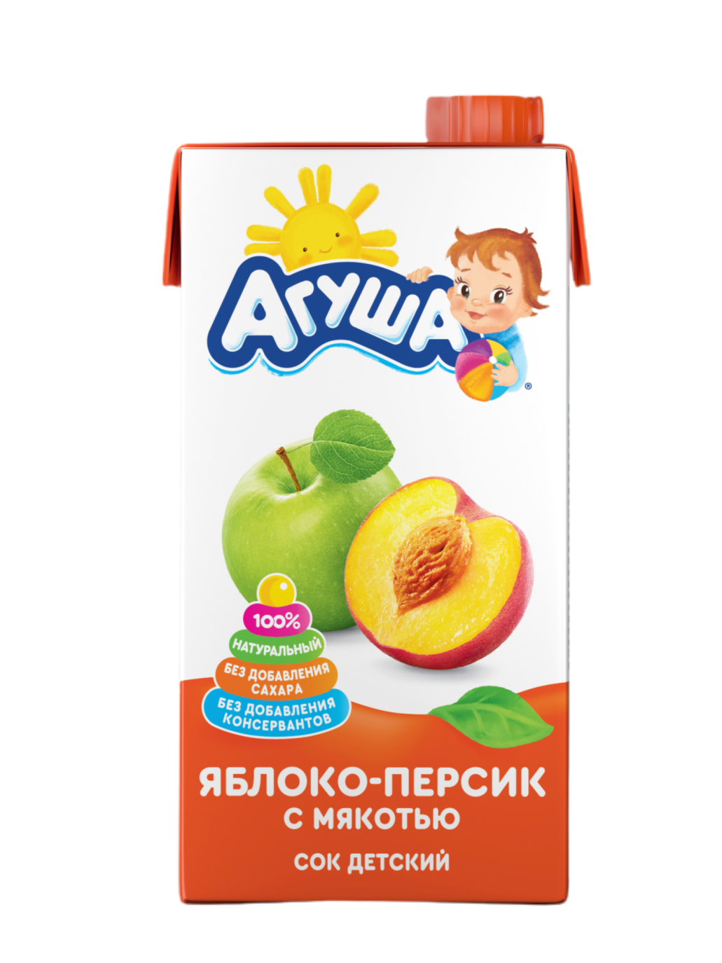 Сок Агуша яблоко-персик с мякотью 0,5л