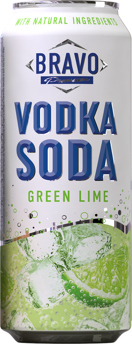 Напиток слабоалк. Браво Водка с содовой и лаймом газ. 7,2% ж/б 0,45л