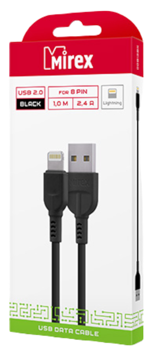 Кабель MIREX USB 2.0 AM-8pin (Lightning) 1м 2.4 A быстрая зарядка