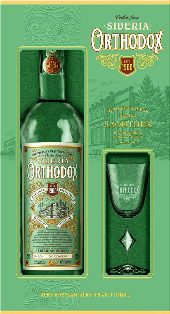 Водка Ортодокс 40% 1л п/у + лафитник (Россия) купить и получить в любом ...