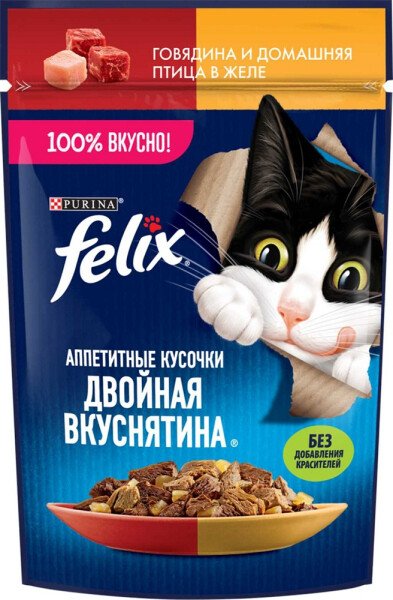 Корм для кошек Феликс Двойная вкуснятина говядина/птица 75-85г