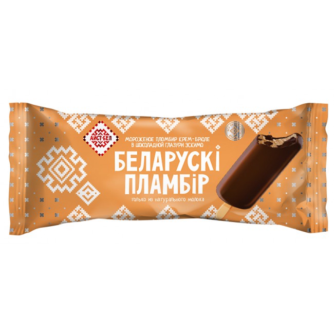 Мороженое Белорусский пломбир Эскимо крем-брюле в шок. глазури 15% 80г