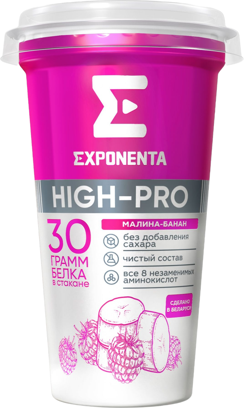 Напиток кисломолочный EXPONENTA HIGH-PRO малина-банан 0,25л