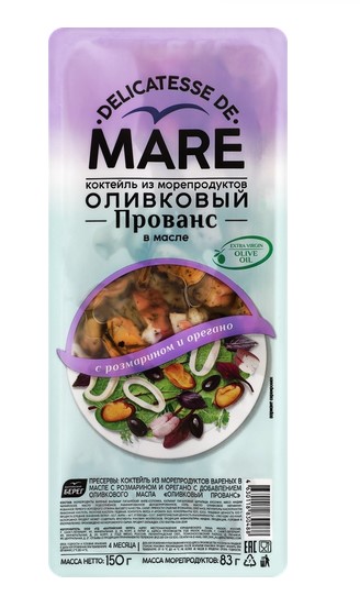 Коктейль из морепродуктов Прованс в масле с розмарин. и орегано ТМ Маре Балт. берег 150г